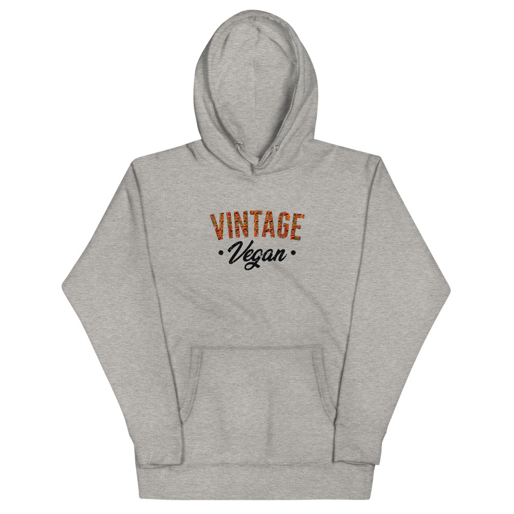 Carbon Grey colored hoodie, Vintage Vegan is softest hoodie with such a dope message, with a convenient pouch pocket and warm hood for chilly evenings.