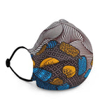 This reusable face mask will fit you nicely thanks to its adjustable nose wire and elastic bands. African Bold design with Blue, Gold, White and Black that will complement your style, as face masks are becoming the new trend.