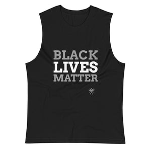 Black colored muscle shirt Black Lives Matter t shirt that is soft, sleeveless tank with a  relaxed fit and low-cut armholes.