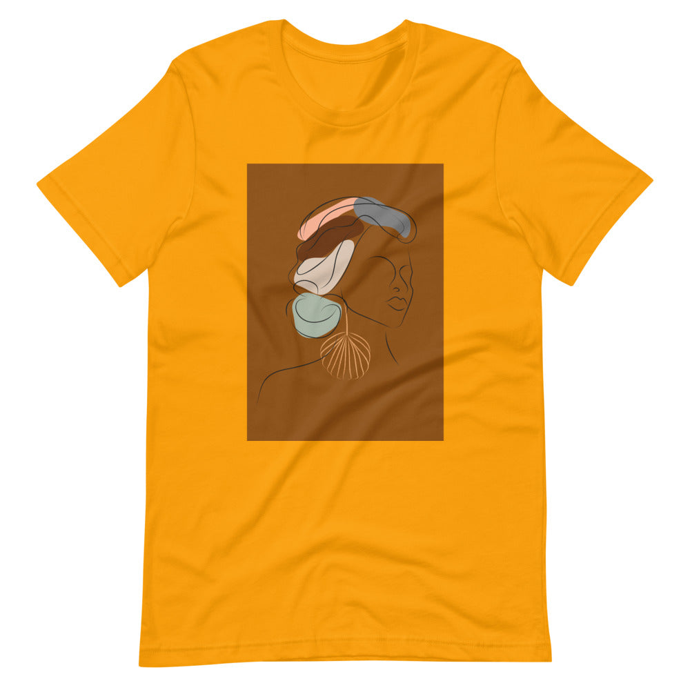 Gold colored t-shirt "Beautifully Wrapped" This t-shirt vibe is beautiful and confident, it's soft,  lightweight, with the right amount of stretch, comfortable and flattering. 