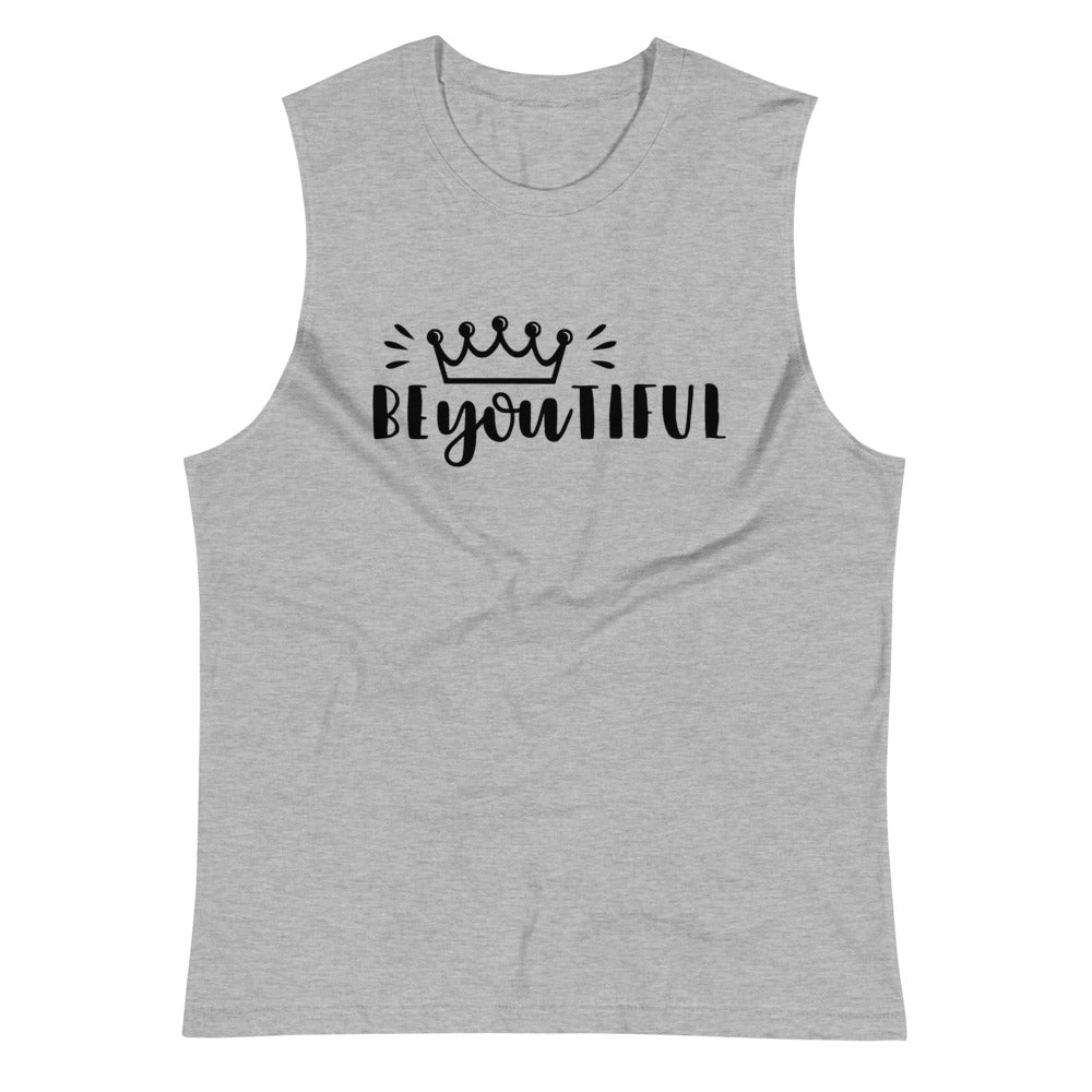 Athletic Heather gray colored muscle shirt. This soft, sleeveless tank is so comfy you're going to want to wear it everywhere, Rock it .The relaxed fit and low-cut armholes gives it a casual, urban look. with black print