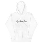 White colored hoodie. Who knew that the softest hoodie you'll ever own comes with such a cool Love beat design with a pouch pocket and warm hood. 