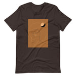 Brown Colored t-shirt with a gold printed image of a beautiful black women with an afro and a gold moon over her head