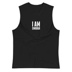 Black colored muscle shirt, I Am Enough, this soft, sleeveless tank is so comfy, the relaxed fit and low-cut armholes.