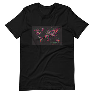 Black colored tee, The World in Bloom is inspired by hope and determination, this t-shirt represents an idea and more. It soft, lightweight, nice stretch and comfortable.