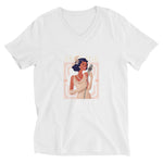 White colored t shirt, The Jazz Age will have you singing a tune. This unisex tee has a classic v-neck cut and fits like a well-loved favorite.