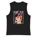 Black colored  muscle tee, Jazz Age, this soft, sleeveless tank is so comfy. The relaxed fit and low-cut armholes gives it a casual, jazzy look.