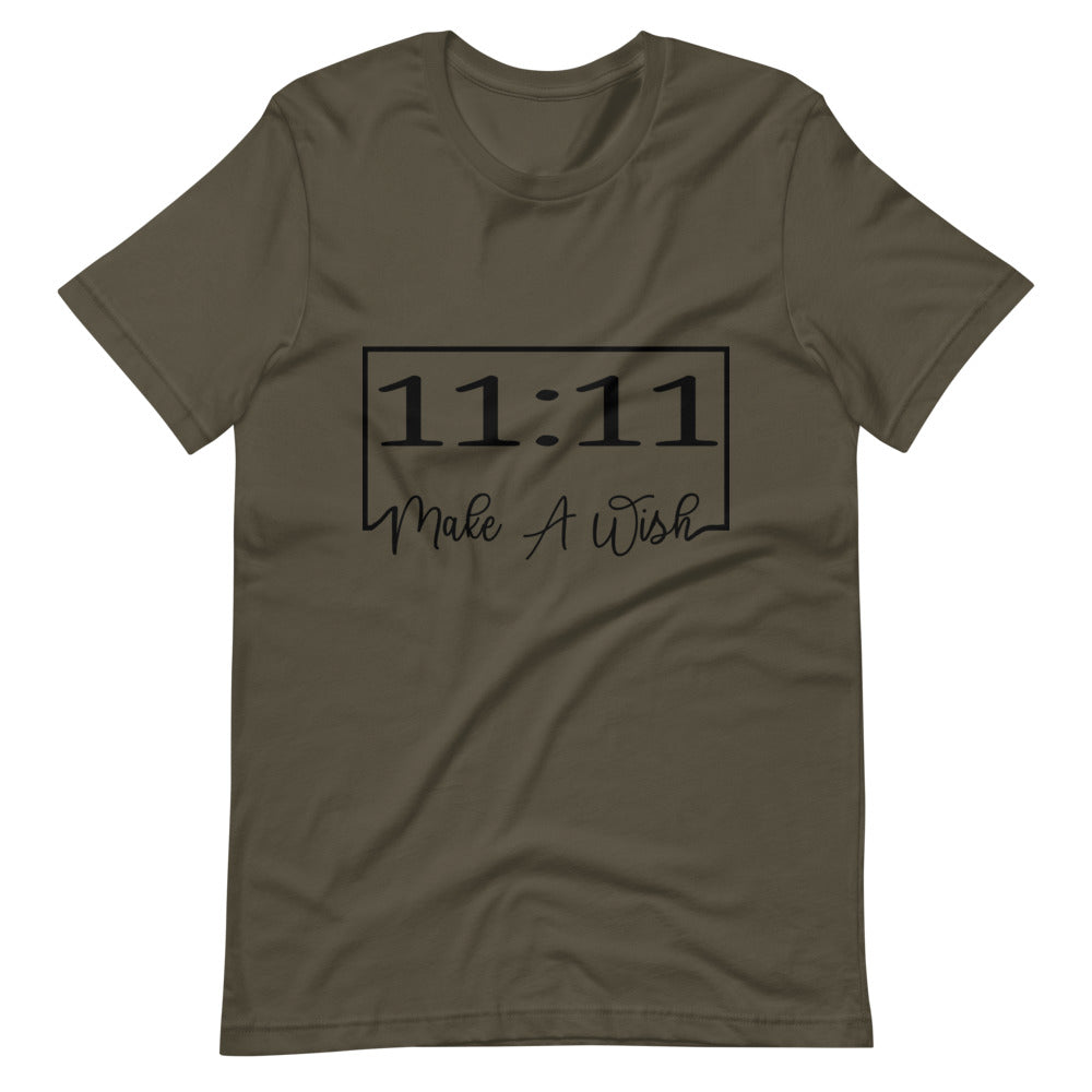 Army colored tee, 11:11 Make A Wish t-shirt is classy with a message, it is soft and lightweight, with the right amount of stretch. It's comfortable and flattering.