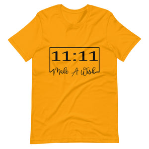 Gold colored tee, 11:11 Make A Wish t-shirt is classy with a message, it is soft and lightweight, with the right amount of stretch. It's comfortable and flattering.