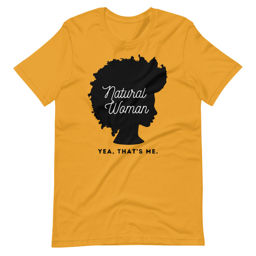 Mustard colored tee, Natural Woman - This t-shirt is about being natural and owning it. It soft and lightweight, with the right amount of stretch. It's comfortable and flattering.