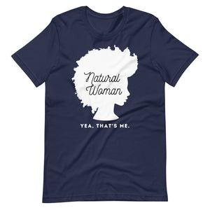 Navy colored tee, Natural Woman - This t-shirt is about being natural and owning it. It soft and lightweight, with the right amount of stretch. It's comfortable and flattering.