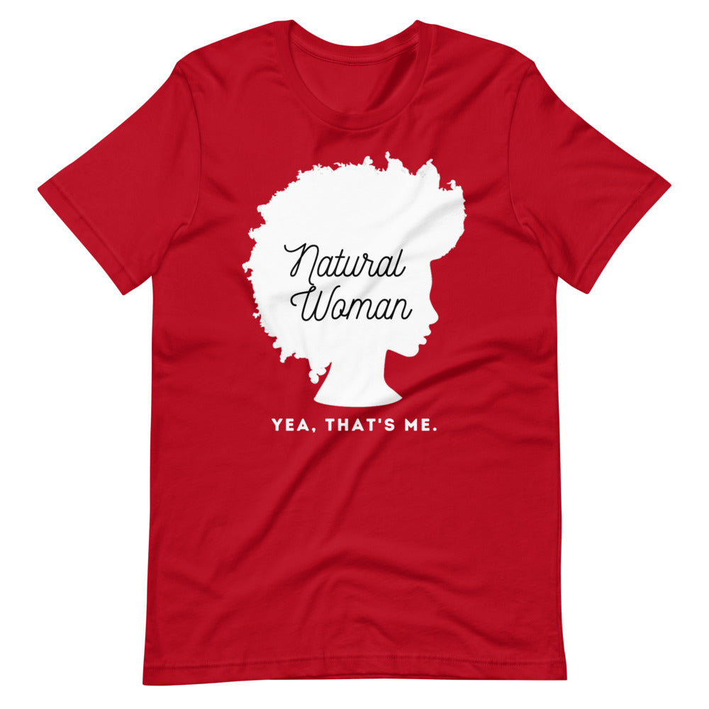 Red colored tee, Natural Woman - This t-shirt is about being natural and owning it. It soft and lightweight, with the right amount of stretch. It's comfortable and flattering.